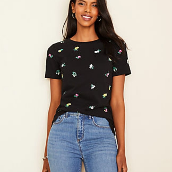 Ann Taylor Floral Embroidered Tee - Picture 1 of 3